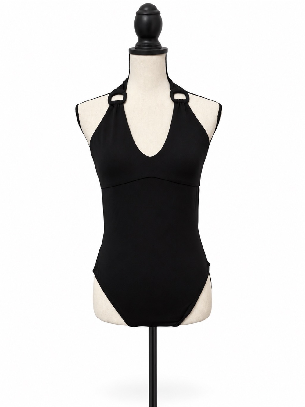 Robin Piccone Black Plunge Halter One-Piece Swimsuit Size 8
